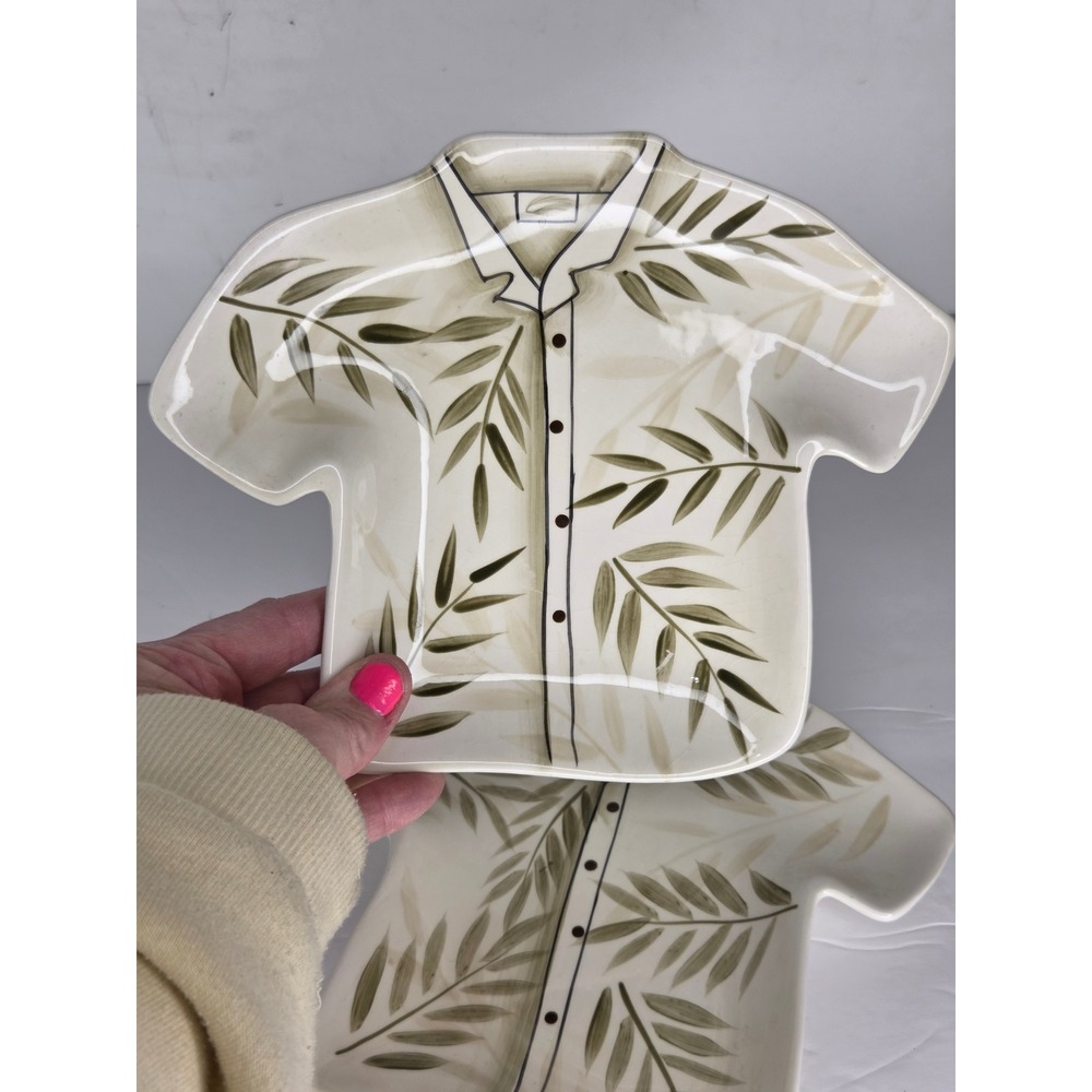 Island Aloha Palm Fronds Shirt Ceramic Appetizer Plates Set of 2 Tommy Bahama
